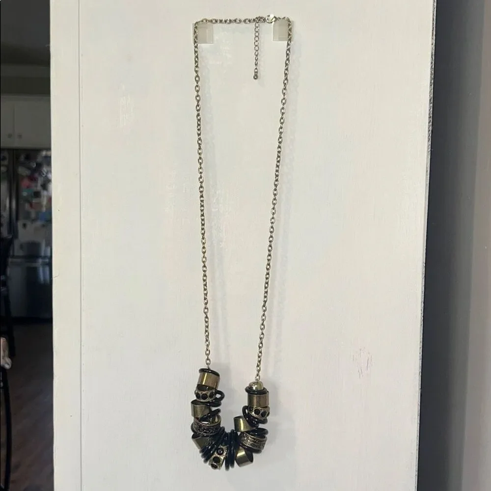 Chunky Gold Tone Black Vintage Statement Necklace Long Chain Unique